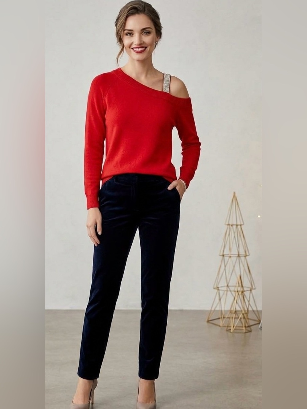 Jessica Simpson Red One-Shoulder Knit Sweater